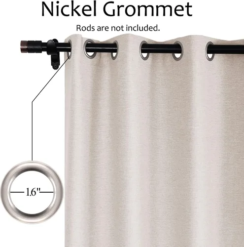 Miniatura 4 de Frelement Cortinas opacas de lino natural, paneles de cortinas con ojales para sala de estar, cortinas con aislamiento térmico, 52 pulgadas de ancho
