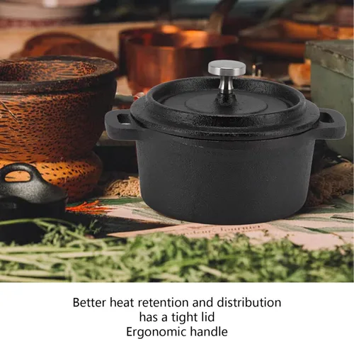Miniatura 4 de Olla redonda de hierro fundido, olla de horno holandés con tapa, olla de hierro fundido grueso para horno eléctrico de gas y barbacoa (#1)