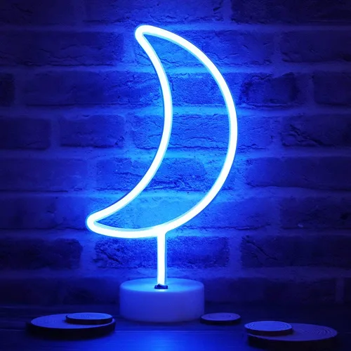 Miniatura 7 de Letreros LED de neón de luna, luces nocturnas moradas de media luna con USB, funciona con pilas, lámpara de luna para fiesta de cumpleaños, boda