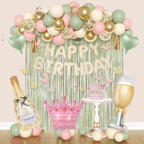 Miniatura 10 de Amandir Blue Birthday Decorations for Women, Light Dusty Blue White Sand Metallic Gold Confetti Foil Balloons Happy Birthday Banner Butterfly Fringe