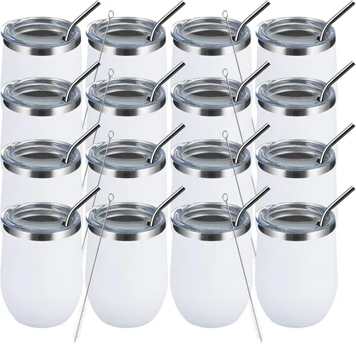Miniatura 60 de MEWAY Vaso de vino sin tallo de 12 onzas con tapa, vaso de viaje de acero inoxidable con aislamiento de doble pared al vacío con popote, para Negro