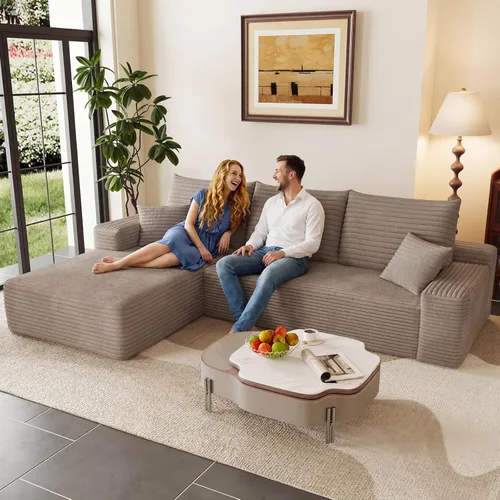 Miniatura 16 de Sofá seccional modular de 96", sofá en forma de L tipo nube sin estructura con chaise lounge, tapizado de pana con asiento profundo de espuma Negro