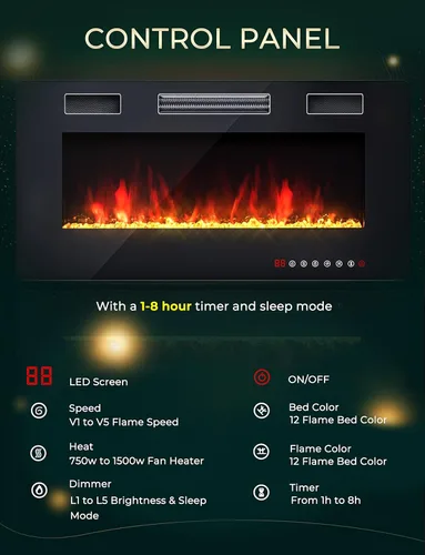 Miniatura 5 de RELAX4LIFE Chimeneas eléctricas empotradas y montadas en la pared de 36 pulgadas, insertos de chimenea eléctrica con control remoto, temporizador