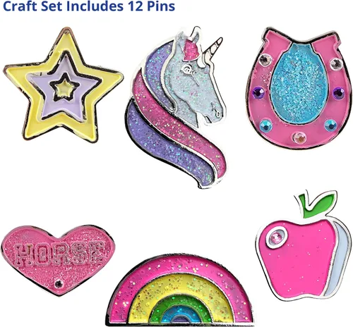 Miniatura 3 de Breyer Horses Paint and Wear Juego de manualidades de alfileres esmaltados, pines, pinturas, purpurina y diamantes de imitación, incluye 12