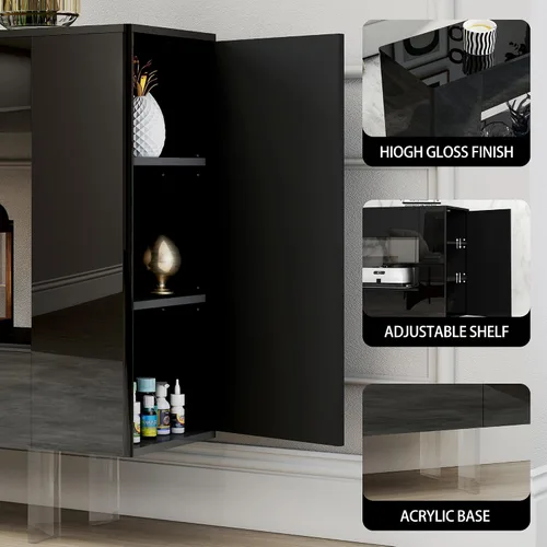 Miniatura 6 de Mesa de entrada de alto brillo con puertas abiertas, gabinete de consola moderno brillante con estante abierto para vestíbulo, sala de estar