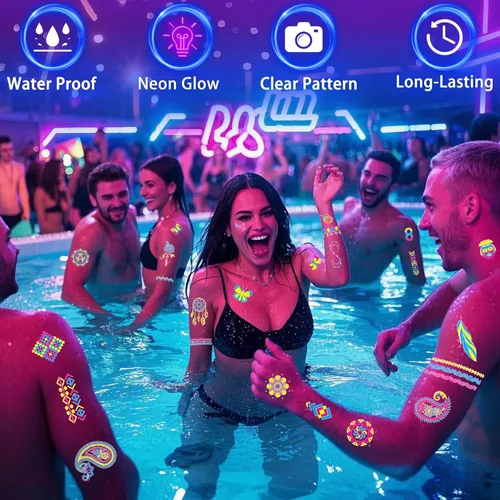 Miniatura 4 de Tatuajes que brillan en la oscuridad 172 PIEZAS – Suministros de fiesta que brillan en la oscuridad, pintura corporal de neón UV reactiva a la luz