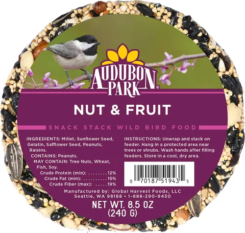 Miniatura 2 de Audubon Park Nut & Fruit Snack Stack - Alimento para pájaros silvestres, pastel de semillas de aves para comederos exteriores, paquete de 6