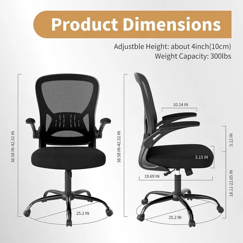 Miniatura 3 de Youhauchair Silla de oficina, sillas ergonómicas de escritorio de oficina en casa con brazos abatibles y soporte lumbar, altura ajustable