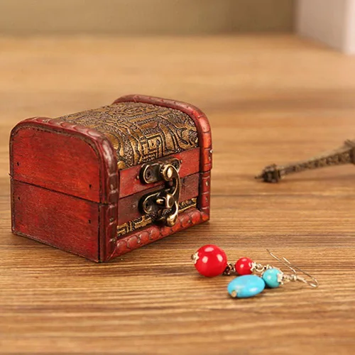Miniatura 3 de OBTANIM Cajas de joyería pequeñas vintage, caja de almacenamiento de madera hecha a mano de 3 pulgadas con cerradura de metal, caja de regalo