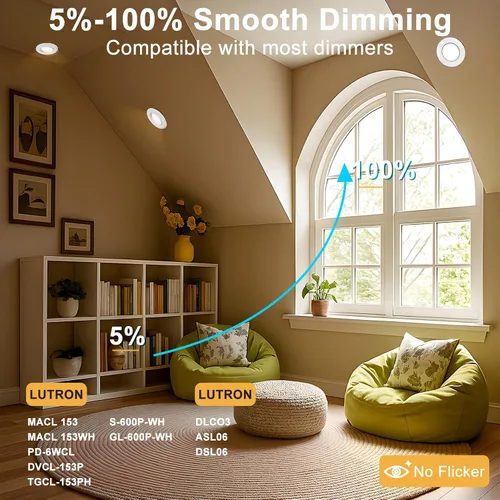 Miniatura 6 de Lightdot - Paquete de 6 luces LED empotrables con rótula de 6 pulgadas, ajustable 360°+90°, temperatura de color de 3CCT seleccionable y regulable