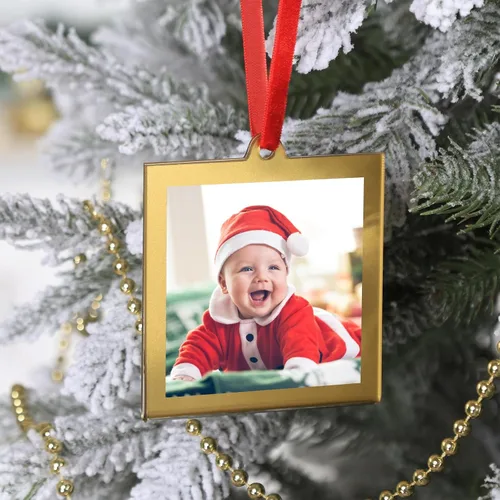 Miniatura 24 de UNIQOOO 8 adornos de marcos de fotos de acrílico negro de Navidad para mostrar fotografías, 2.5 x 2.5 pulgadas decoración colgante festiva, marcos