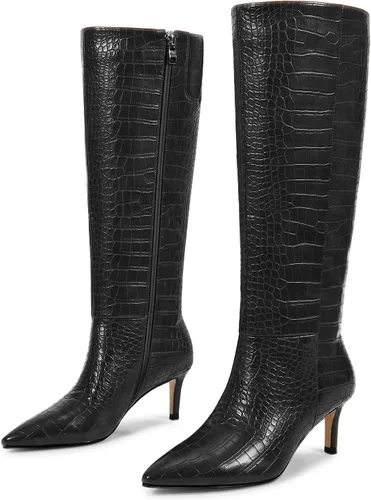 Miniatura 23 de wetkiss Botas altas hasta la rodilla para mujer, con tacón de gatito y diseño de punta puntiaguda, clásicas y sexys