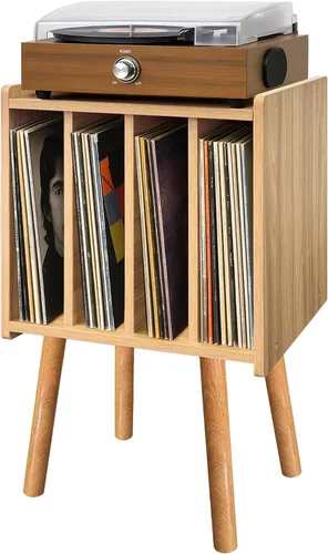 Miniatura 9 de Montex Soporte para tocadiscos, mesa de almacenamiento de discos de vinilo con 4 gabinetes, soporte giratorio moderno de mediados de siglo, mesa