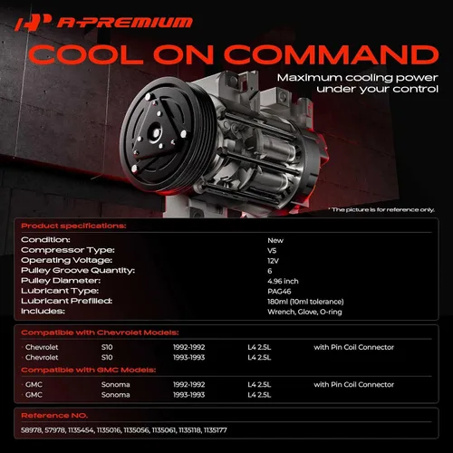 Miniatura 2 de A-Premium Compresor de A/C con embrague compatible con Chevrolet S10 2.5L 1992-1993, GMC Sonoma 2.5L 1992-1993