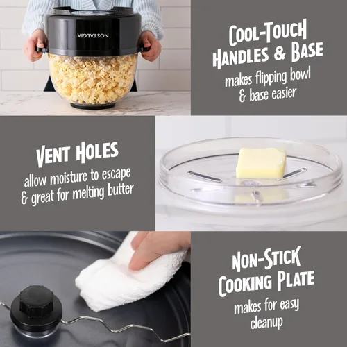 Miniatura 4 de Nostalgia - Máquina de palomitas con mezclador antiadherente para 24 tazas de palomitas estilo teatro con aceite caliente - Tapa de doble uso y Negro
