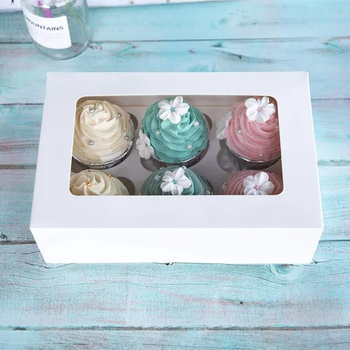 Miniatura 2 de ONE MORE Cajas para cupcakes con insertos para 6 soportes, cajas grandes de panadería estándar blancas de 9.5 x 6.3 x 3 pulgadas con ventana