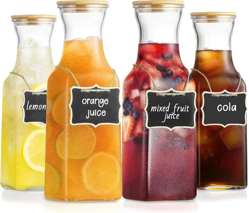Miniatura 7 de Jarra de vidrio con tapa de bambú, jarra dispensadora de bebidas de 35 onzas, suministros de barra de mimosa, jarra de vidrio transparente