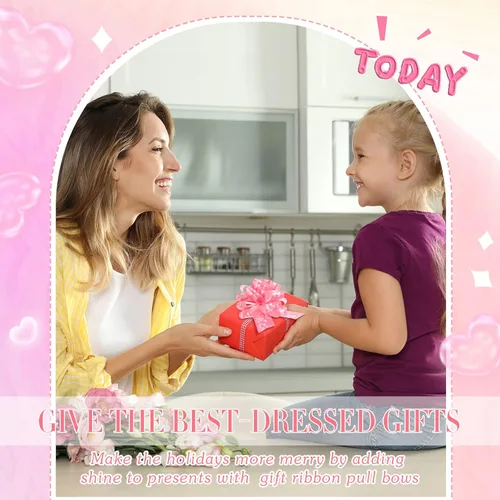 Miniatura 5 de Yunlly Paquete de 108 lazos rosados para envolver regalos, cinta de cumpleaños, lazos para mujer, accesorio de envoltura de regalos para regalos