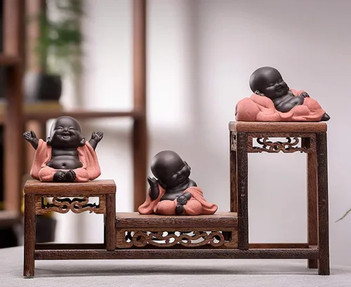 Miniatura 2 de Kingzhuo Estatua de Buda de cerámica pequeña linda figura de monje figura de Buda decoración del hogar manualidades creativas para bebés, muñecos