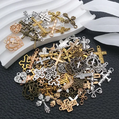 Miniatura 2 de WOCRAFT 100 piezas de dijes cruzados para la fabricación de joyas, brazaletes de pulsera de joyería surtidos, dijes al por mayor de metal mixto a