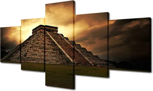 Miniatura 39 de Arte de pared con varios paneles, calendario maya, imágenes de piedra del sol, pinturas de civilización azteca sobre lienzo, sala de estar
