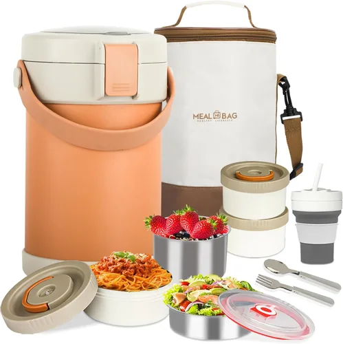 Miniatura 9 de Audult - Contenedor térmico de alimentos calientes de 67 onzas, contenedor de alimentos aislado de acero inoxidable de 2 litros de 3 capas, termo