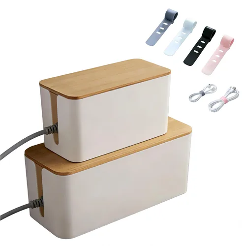 Miniatura 10 de Juego de organizador de cables 1L+1 pequeño con 4 bridas de silicona, caja de organización de cables de 2 piezas, organizador de cables de tapa