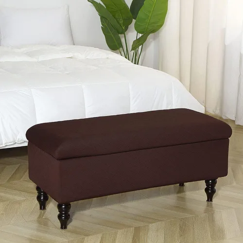 Miniatura 2 de ANWUCHEN Funda otomana rectangular, funda elástica con almacenamiento, cintas elásticas, fundas otomanas plegables, color café, mediana
