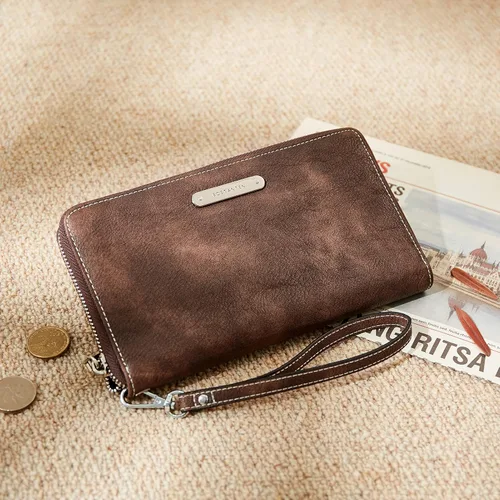 Miniatura 6 de BOSTANTEN - Carteras de cuero para mujer, bloqueo de identificación por radio frecuencia (RFID), cierre de cremallera alrededor, tarjetero, cartera