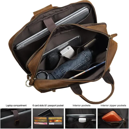 Miniatura 4 de TIDING Mochila de cuero para laptop de 15.6 pulgadas, maletín convertible de negocios, bolso bandolera de hombro, color marrón