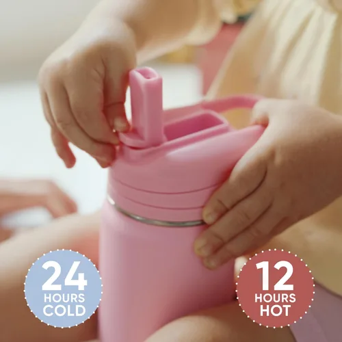 Miniatura 6 de Hydrapeak Mini botella de agua de 14 onzas con tapa con popote, botella de agua aislada de doble pared de acero inoxidable Botella de agua a Negro