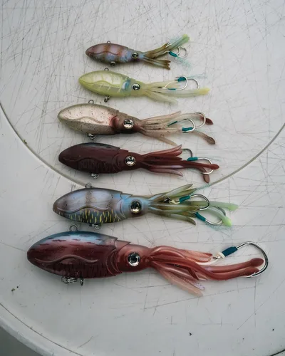 Miniatura 7 de Nomad Design Señuelo de pesca vibratorio patentado original de Squidtrex – Señuelo de plástico suave TPE con aroma añadido para agua salada con Cali