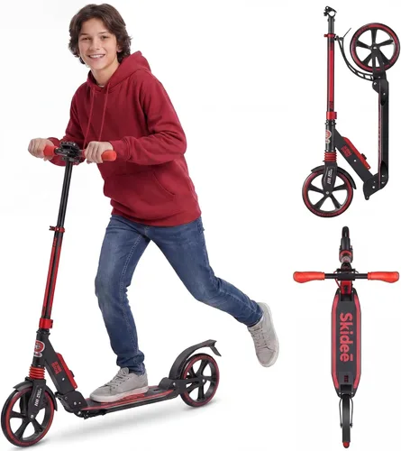 SKIDEE Patinete para Adultos y Adolescentes, Altura Ajustable, Plegable, Ruedas Grandes, Ligero, Duradero, Suspensión Anti-Golpes, Hasta 220 Libras