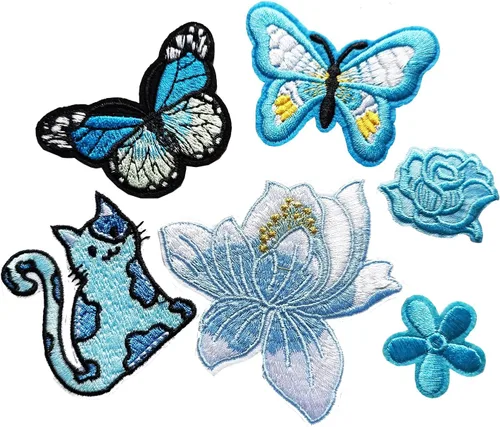 Miniatura 2 de 30 piezas de parches bordados azules para planchar y coser de varios tamaños para ropa de niños, chaquetas, pantalones de mezclilla, mochilas