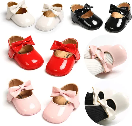 Miniatura 9 de Zapatos planos Mary Jane para bebés y niñas con lazo y flores, vestido de princesa, para boda, zapatos de ballet antideslizantes para niños pequeños