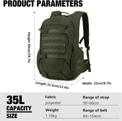 Miniatura 2 de Mardingtop 28L/35L mochilas tácticas Molle senderismo mochilas para acampar senderismo militar viajes motocicleta, Verde militar, 35 L