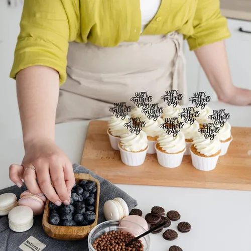 Miniatura 4 de Rsstarxi Paquete de 24 adornos para cupcakes con purpurina negra para el Día del Padre, para el Día del Padre, decoración de tartas, suministros
