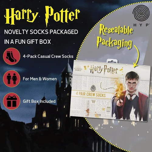 Miniatura 2 de Hyp Calcetines Harry Potter para hombre y mujer, calcetines con las casas de Hogwarts, caja de regalo, paquete de 4 calcetines casuales, Harry Potter