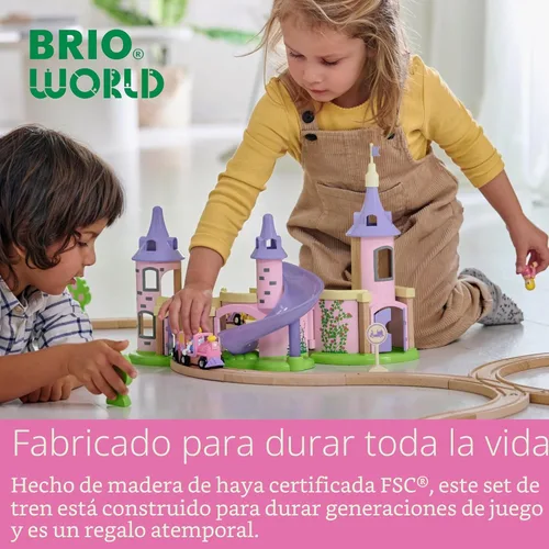 Miniatura 7 de BRIO World Disney Princess Castle - Juego de tren de madera de 18 piezas con certificación FSC y accesorios, incluye figuras de princesa de Disney