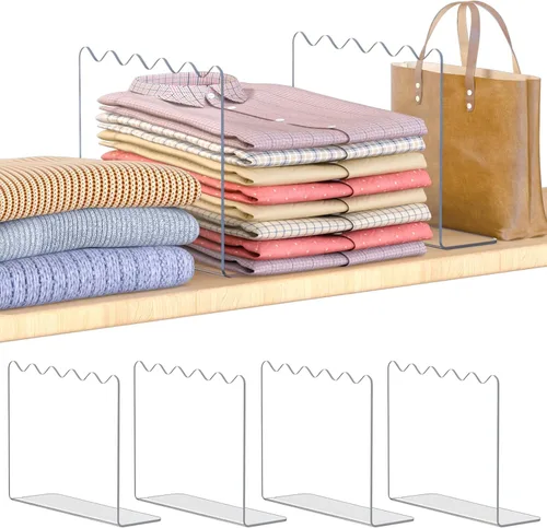 Miniatura 14 de OKPOW Separadores de Estantes Organizador de Armario - 12" de Alto X 11.8" de Profundidad Acrílico Transparente Resistente Separador para Ropa