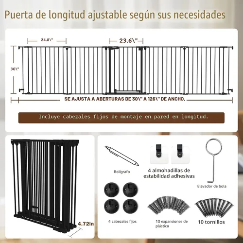 Miniatura 2 de Mumeasy Puerta de bebé extra ancha de 126 pulgadas para puertas, escaleras y chimenea, puerta de seguridad de cierre automático para perros y Negro