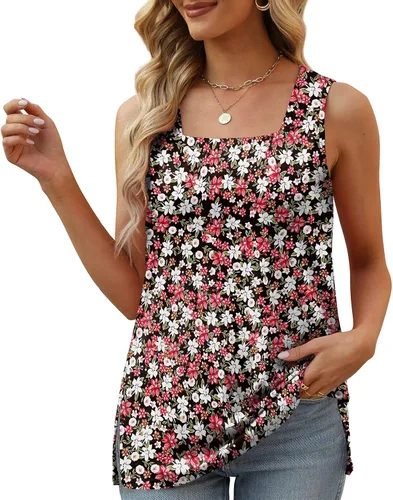Miniatura 2 de XIEERDUO Camisetas sin mangas de verano para mujer, cuello cuadrado, ajuste holgado, casual, a la moda, sin mangas