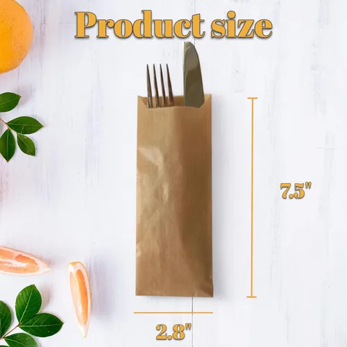 Miniatura 2 de Bolsas de papel kraft para cubiertos – Soportes para utensilios de bricolaje para ensayo de boda, cena o barbacoa de compromiso, bolsa de cubiertos