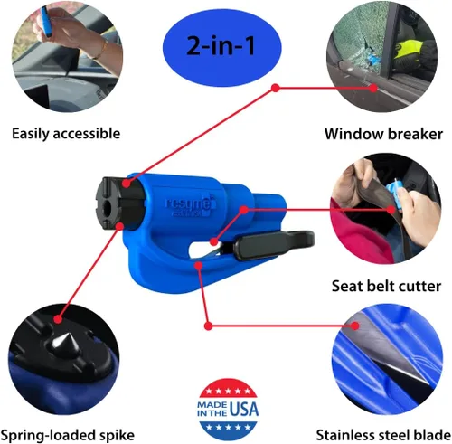 Miniatura 5 de resqme La herramienta original de escape de coche con llavero de emergencia, cortador de cinturón de seguridad 2 en 1 y rompeventanas, fabricado