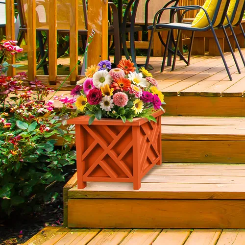 Miniatura 5 de Pure Garden - Maceta con diseño de celosía, 15.5 pulgadas, maceta decorativa cuadrada para flores o plantas al aire libre, porche delantero, patio
