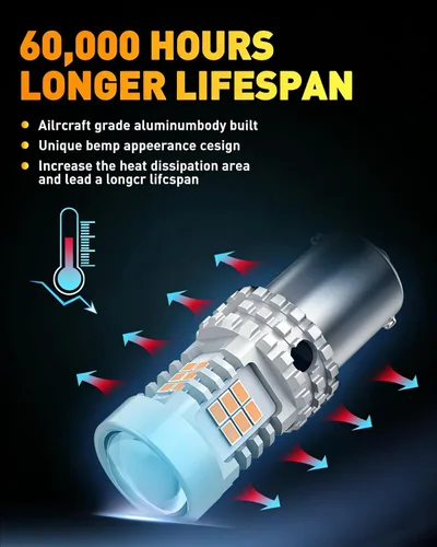 Miniatura 7 de OXILAM - Bombilla de luz LED para señal de giro BA15S 1156, CANBUS sin errores, 2200K, amarillo ámbar, 2800 LM, para 7506, 1156A, 1003, 1141, P21W