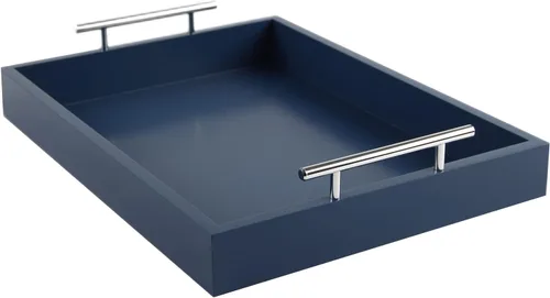Miniatura 8 de JJSQYLAN Bandeja de madera para servir con asas, bandeja rectangular de desayuno para mesa de café, bandeja otomana decorativa de 16 x 12 pulgadas