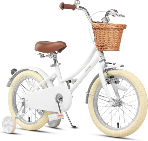 Miniatura 30 de Glerc Little Molly - Bicicleta de crucero retro para niños de 2 a 13 años de edad con cesta de mimbre y ruedas de entrenamiento/soporte, varios
