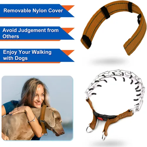 Miniatura 3 de Supet Collar de punta para perro, collar de estrangulador ajustable para perro con hebilla de liberación rápida/cubierta de nailon para perros Marrón