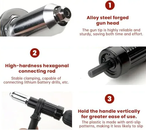 Miniatura 3 de Adaptador de pistola remachadora eléctrica de grado profesional, kit de adaptador de pistola remachadora eléctrica profesional, convierte tu taladro